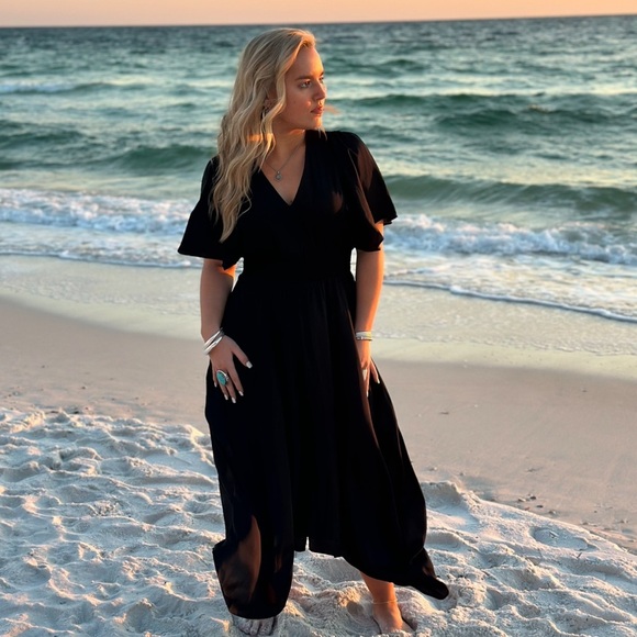 Black Satin Maxi Dress - Picture 3 of 3